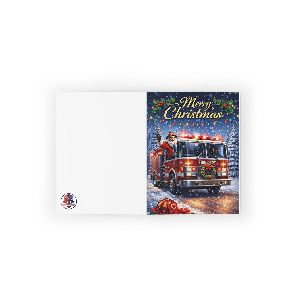 Merry Christmas Firetruck Greeting Cards – Pack of 8/16/24 Holiday Cards