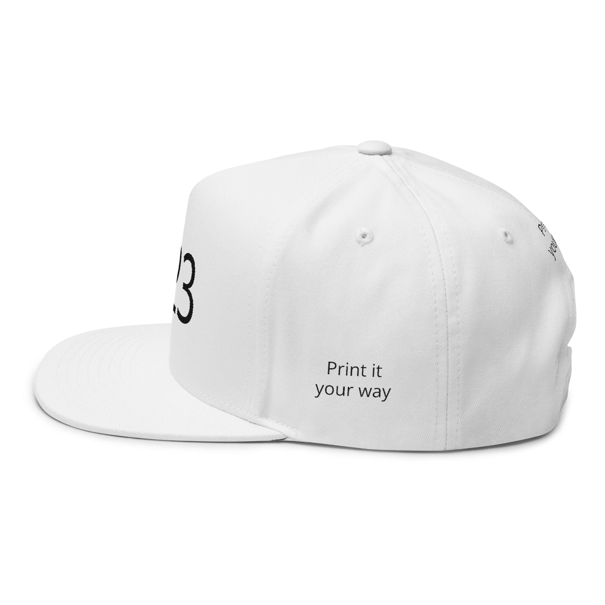Embroidered '123' Flat Bill Cap — Customizable Snapback Hat
