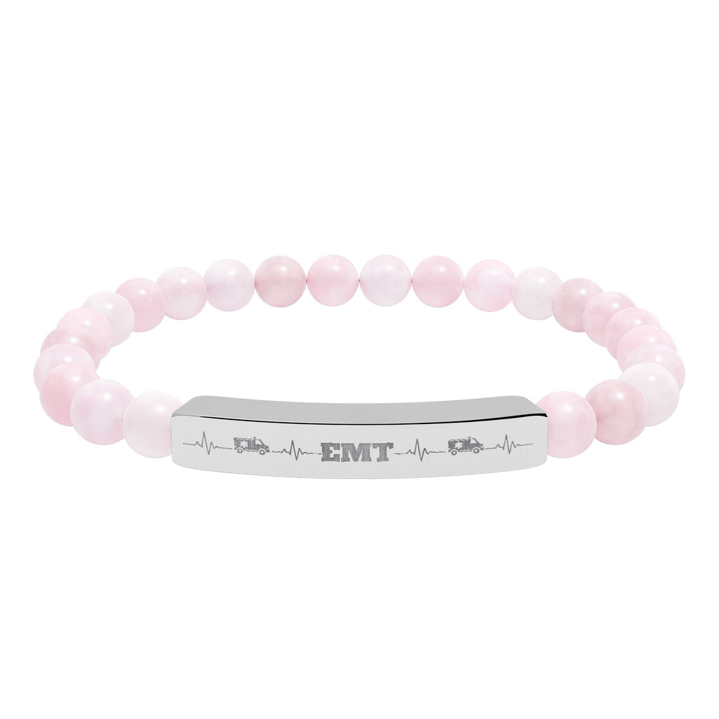 Engravable Natural Stone Stretch Bar Bracelet — Personalized Beaded Medical/EMT ID Bracelet