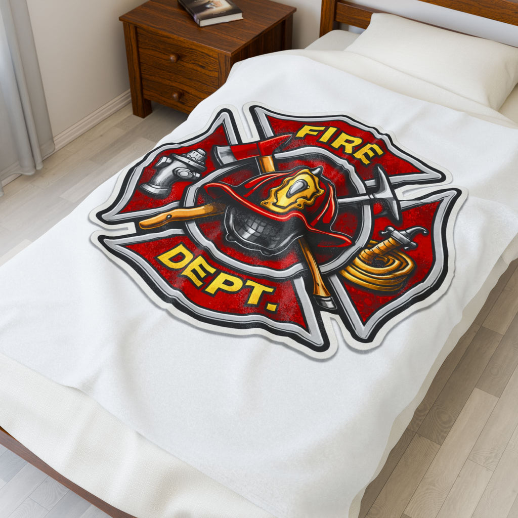 Fire Dept. Velveteen Plush Blanket – Firefighter Maltese Cross Design