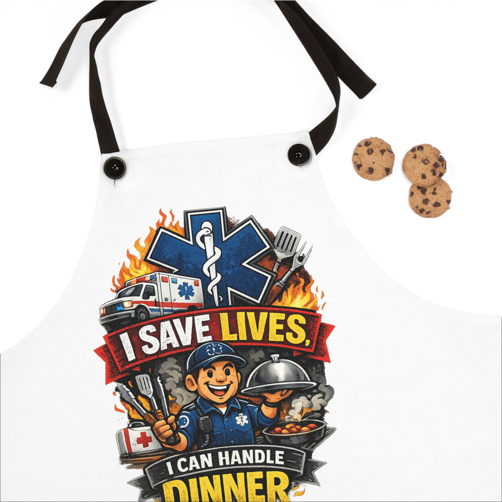 EMT Rescue Apron — "I Save Lives, I Can Handle Dinner" Cook Apron for Paramedics & First Responders