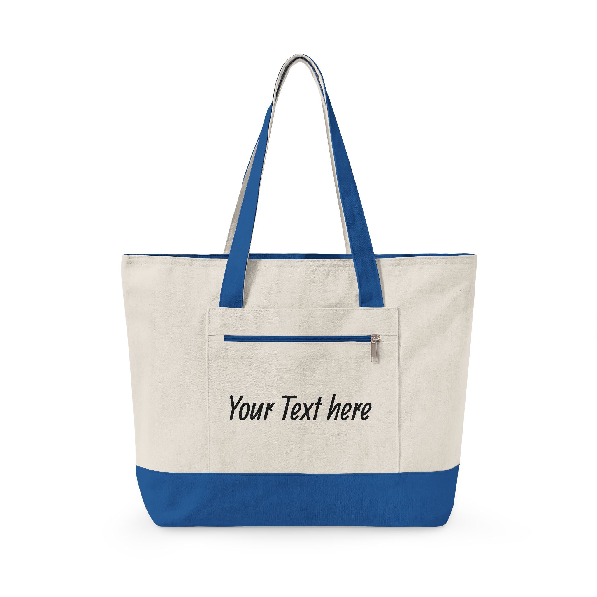 Canvas Tote Bag — Customizable Zippered Canvas Tote with Front Pocket (Add Your Text)