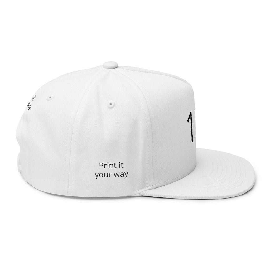 Embroidered '123' Flat Bill Cap — Customizable Snapback Hat