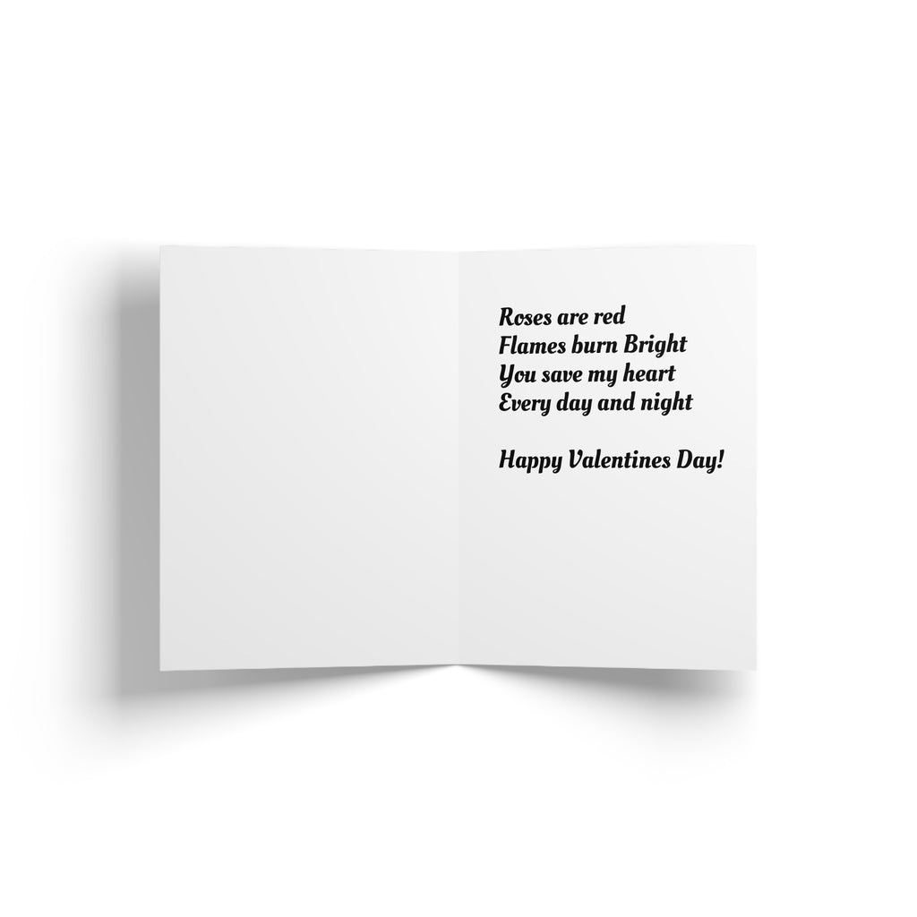 Greeting Card — 'You Set My Heart on Fire!' Sexy Firefighter Valentine Card