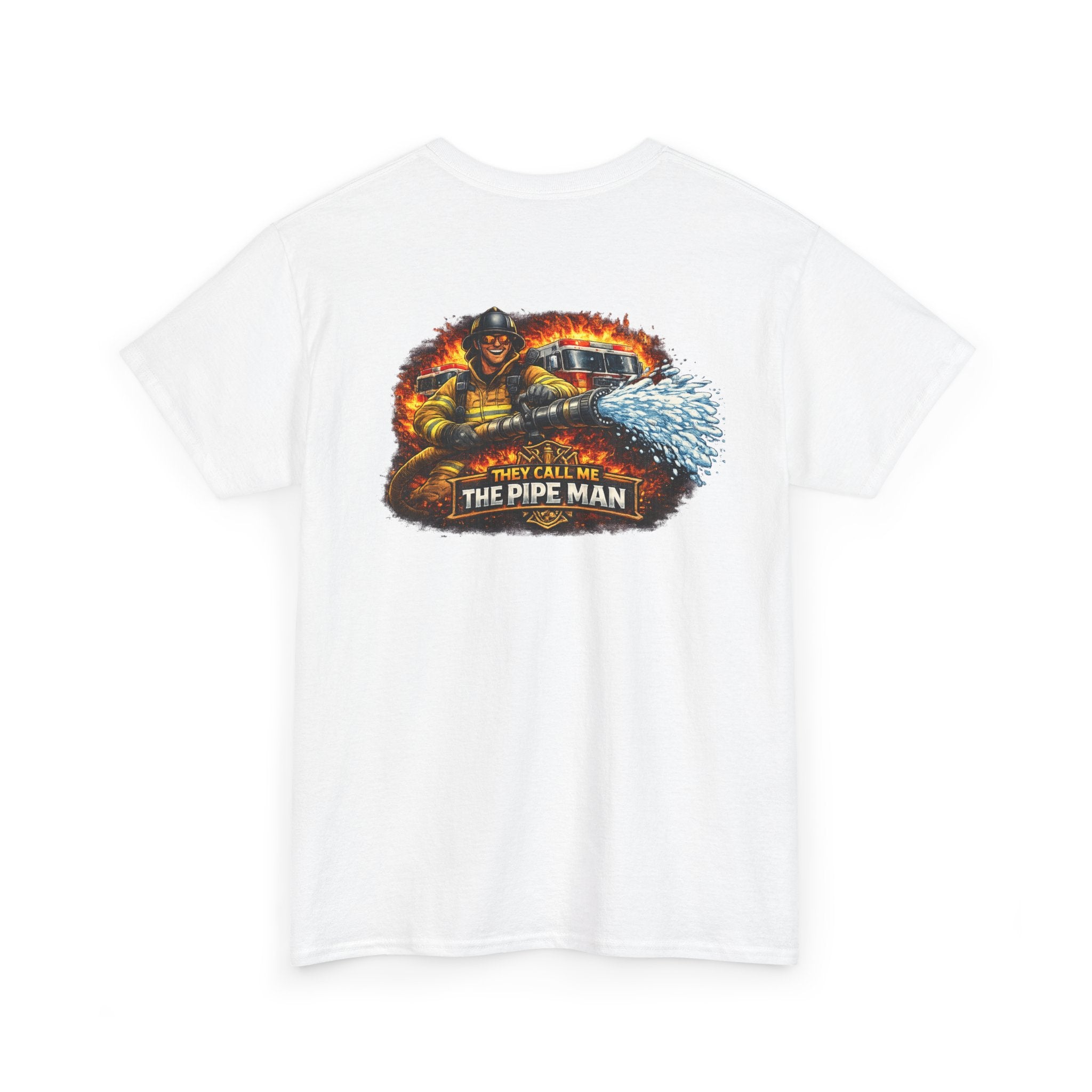 Pipe Man Graphic Tee — Funny Firefighter Design