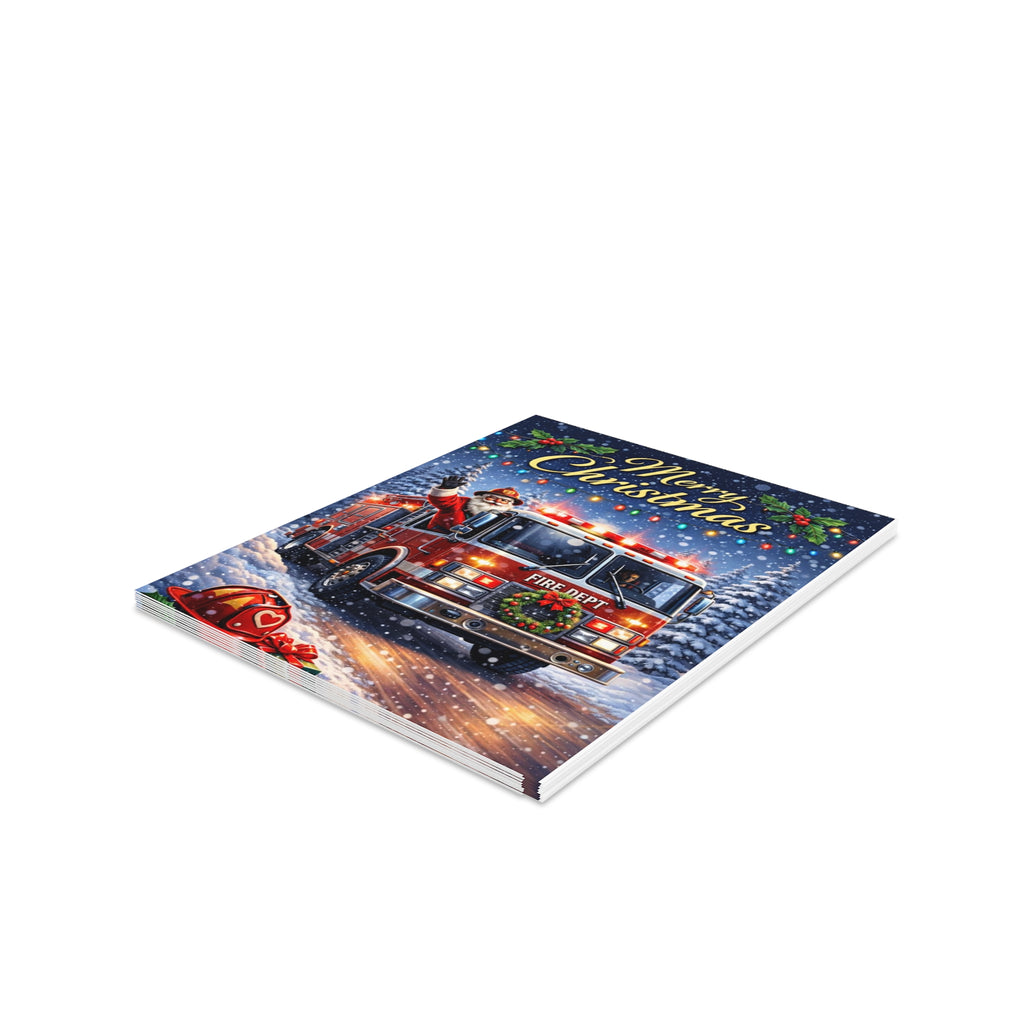 Merry Christmas Firetruck Greeting Cards – Pack of 8/16/24 Holiday Cards