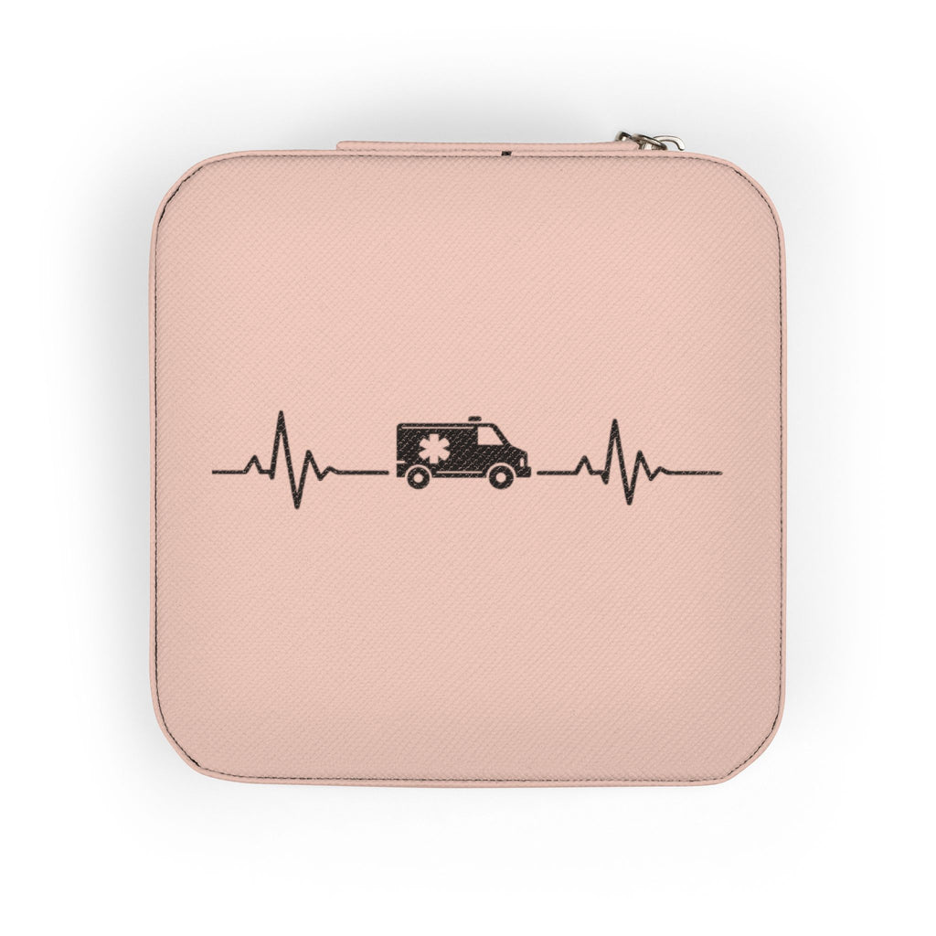 Travel Jewelry Case — Compact Rose Gold Organizer with Heartbeat Design
