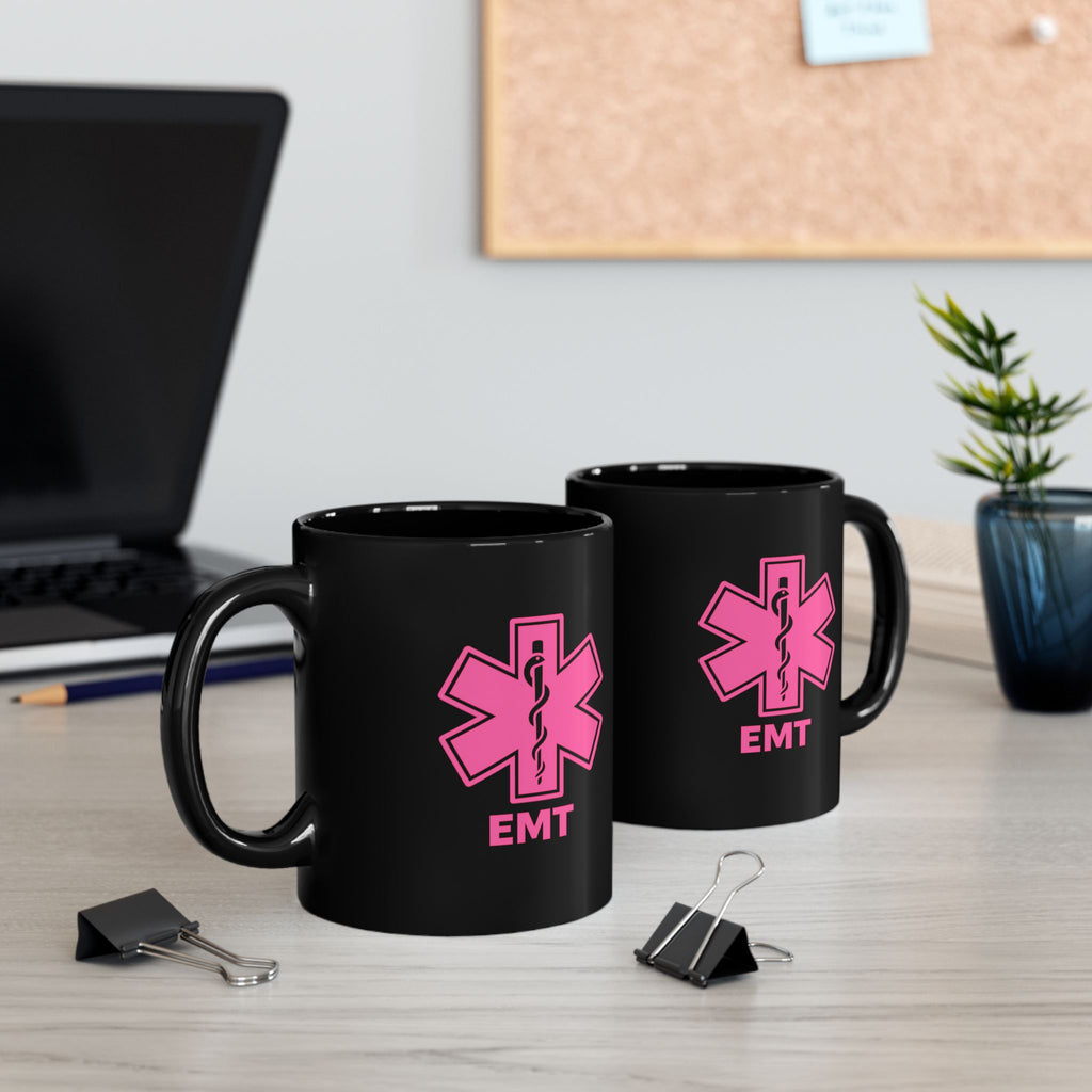 EMT Star of Life Pink Black Mug — Emergency Medical Technician Coffee Cup (11oz, 15oz)
