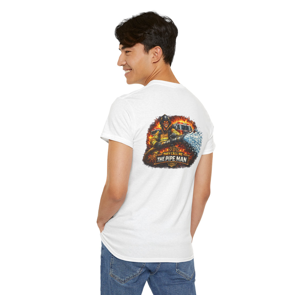 Pipe Man Graphic Tee — Funny Firefighter Design