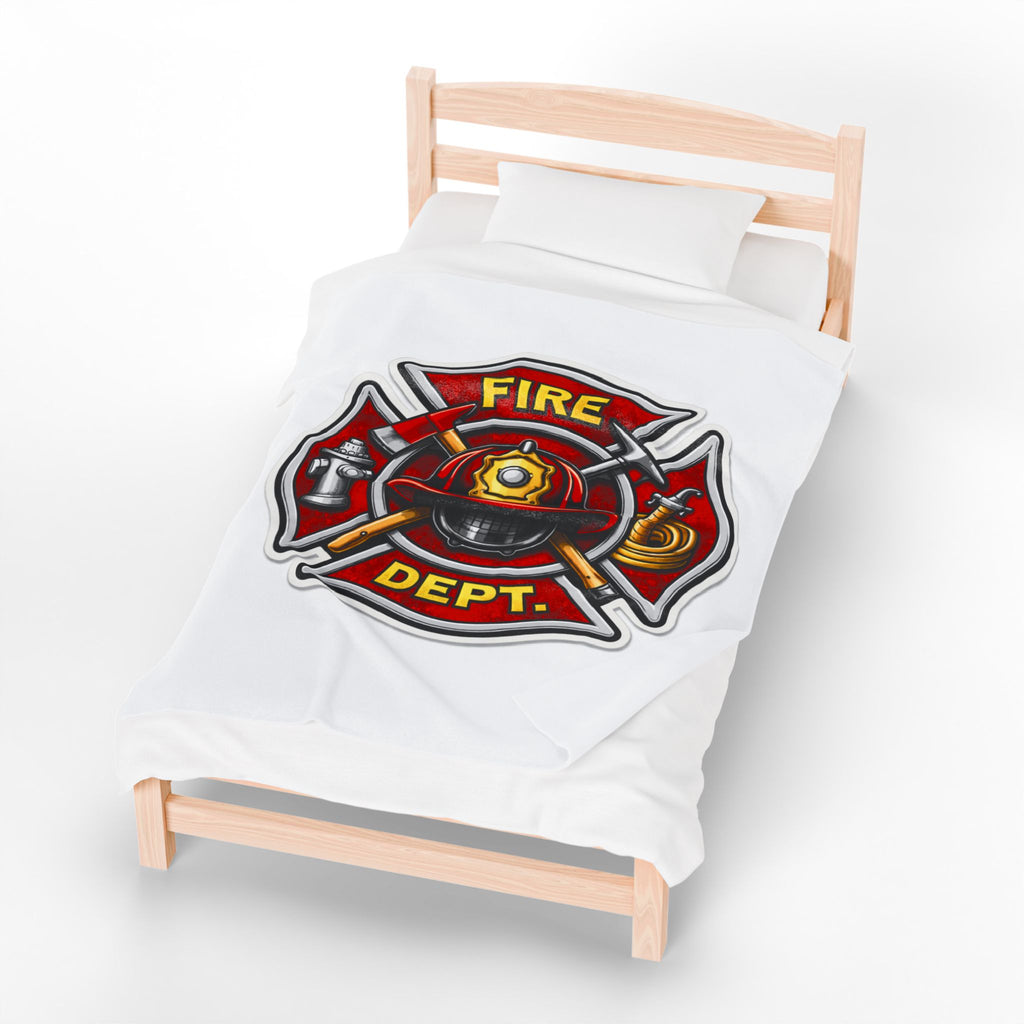 Fire Dept. Velveteen Plush Blanket – Firefighter Maltese Cross Design