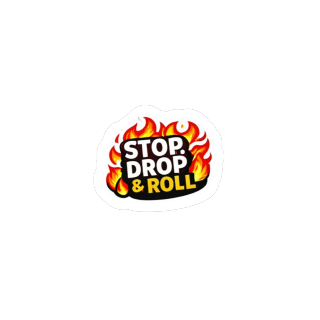 Stop, Drop & Roll Flame Vinyl Sticker — Kiss-Cut Decal for Safety Awareness, Laptops & Water Bottles