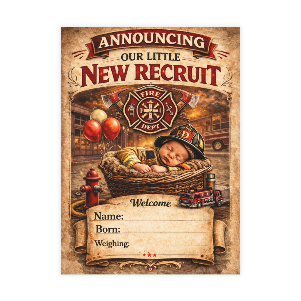 New recruit has Arrived- Baby Announcement card (envelopes included)