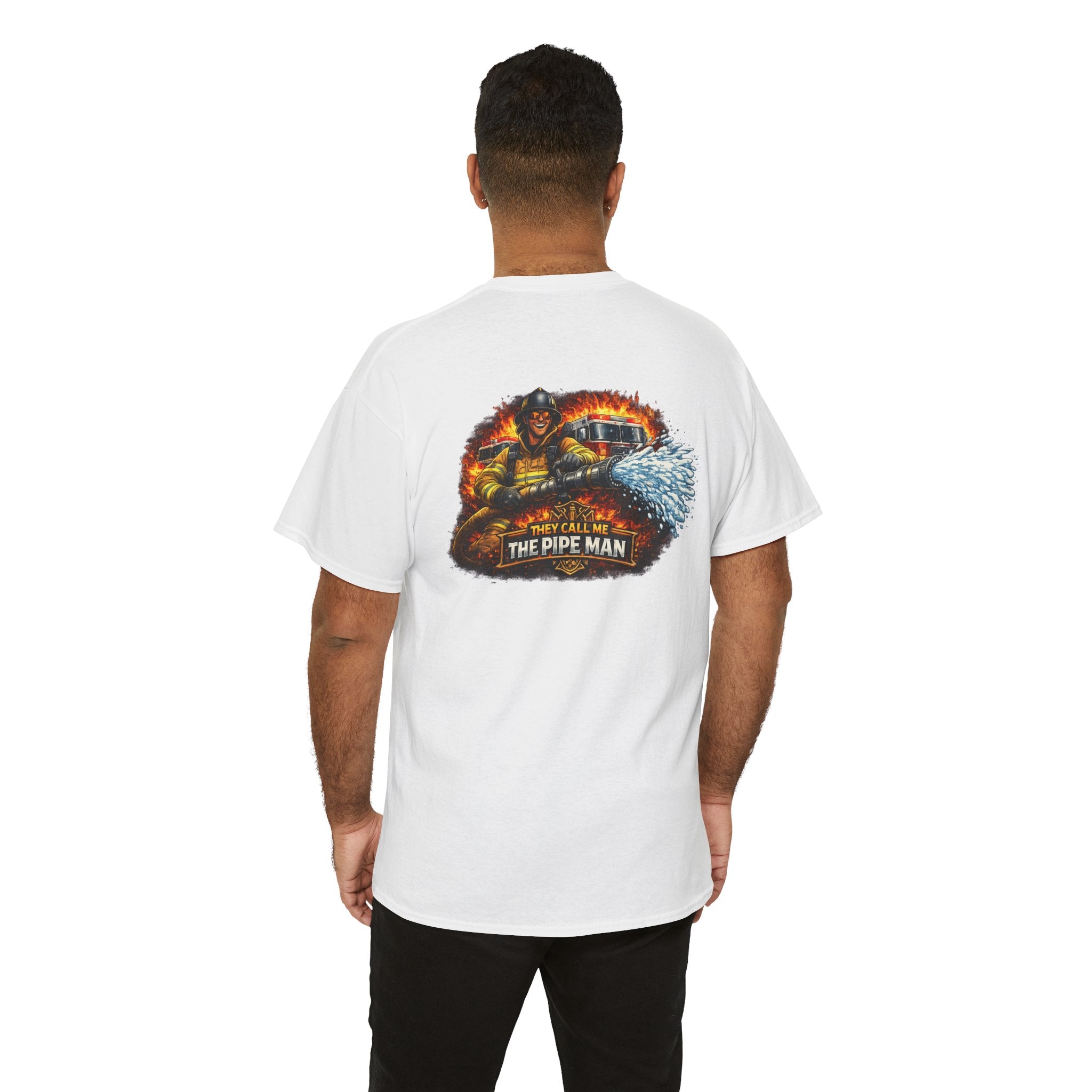 Pipe Man Graphic Tee — Funny Firefighter Design