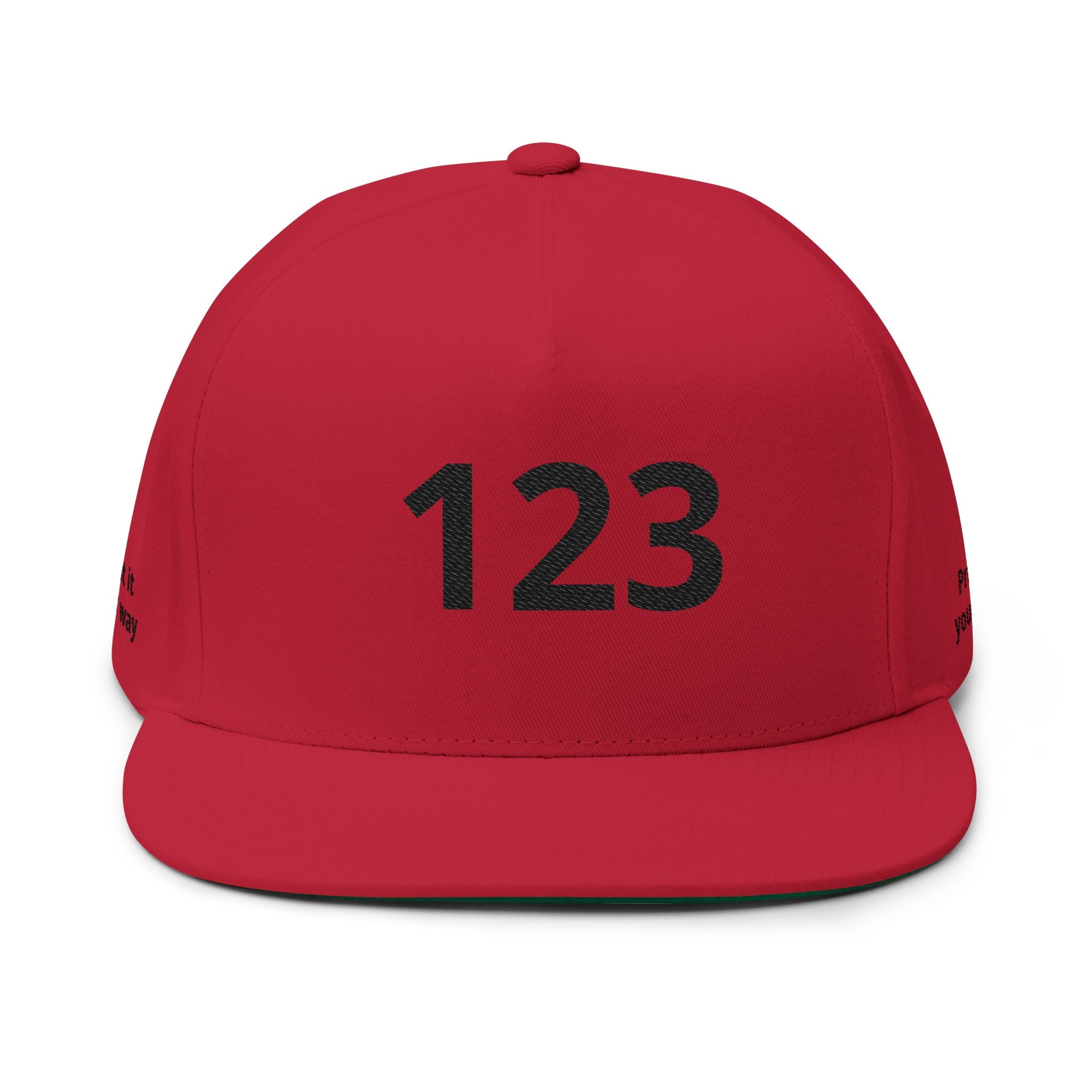 Embroidered '123' Flat Bill Cap — Customizable Snapback Hat