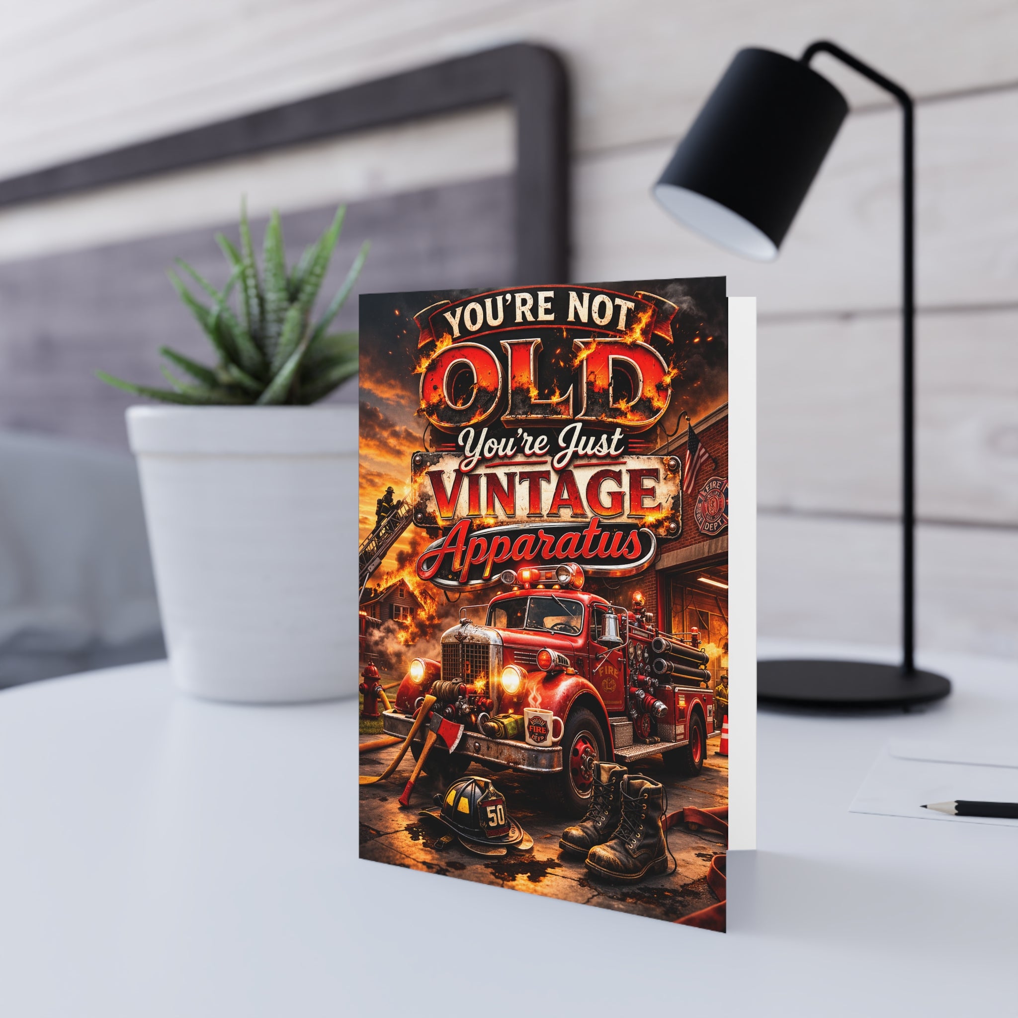"You're Not Old, You're Just Vintage Apparatus" Birthday Card for Firefighters
