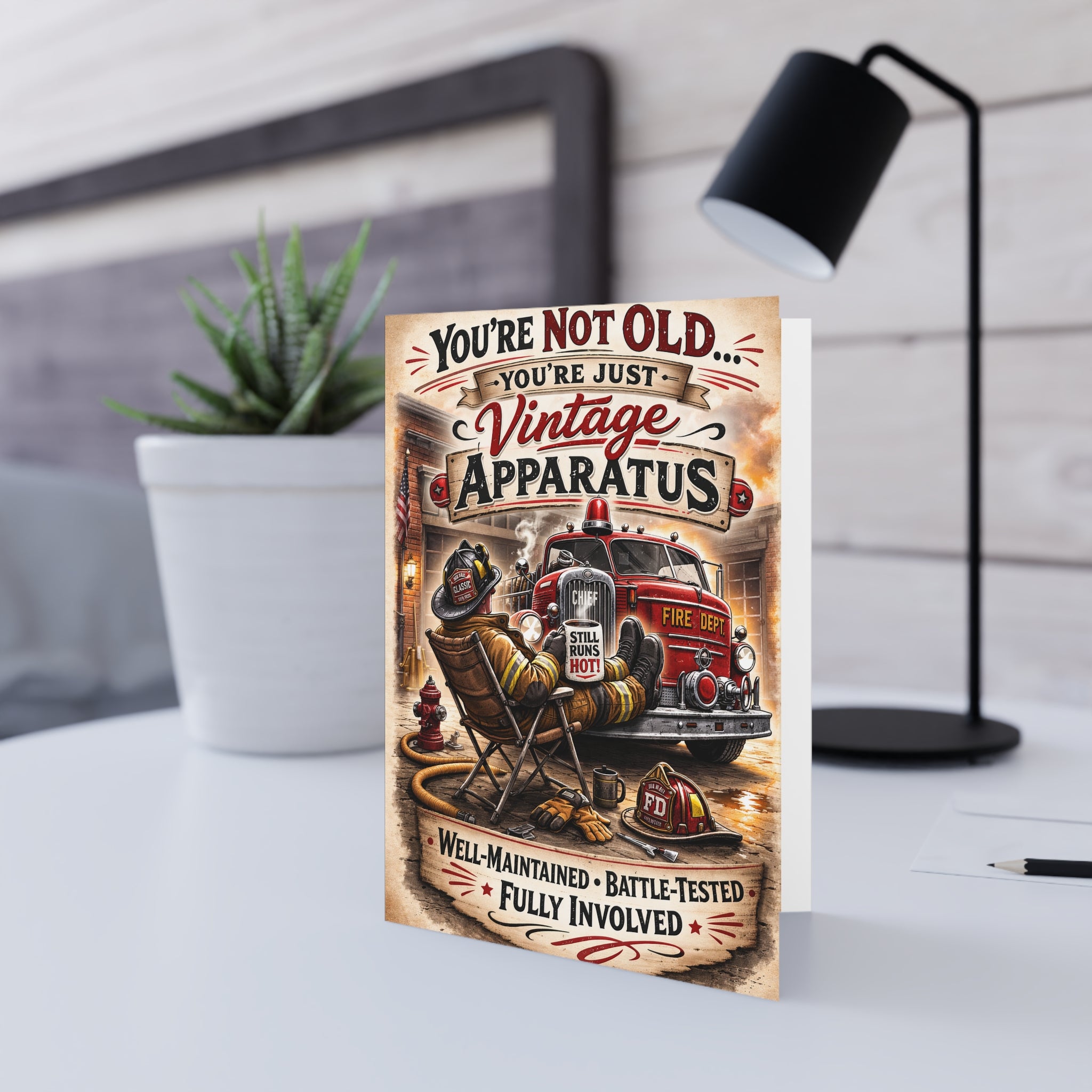 "You're Not Old, You're Just Vintage Apparatus" Firefighter Birthday Card