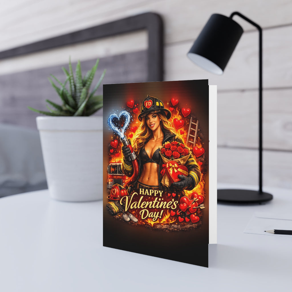 Valentine's Day Firefighter Greeting Card — 'Happy Valentine's Day!'