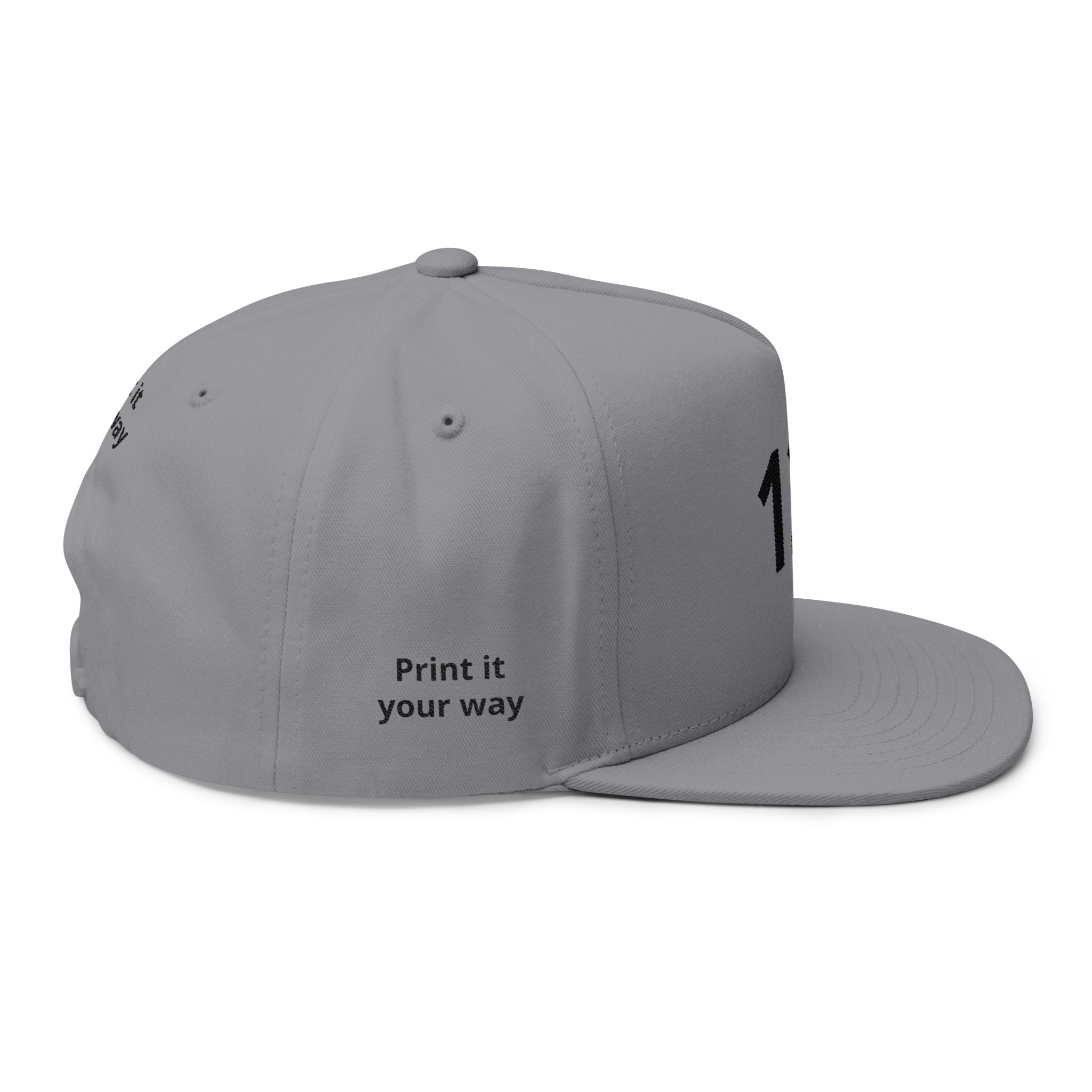 Embroidered '123' Flat Bill Cap — Customizable Snapback Hat