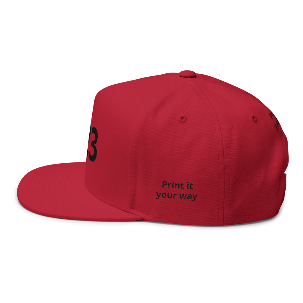 Embroidered '123' Flat Bill Cap — Customizable Snapback Hat