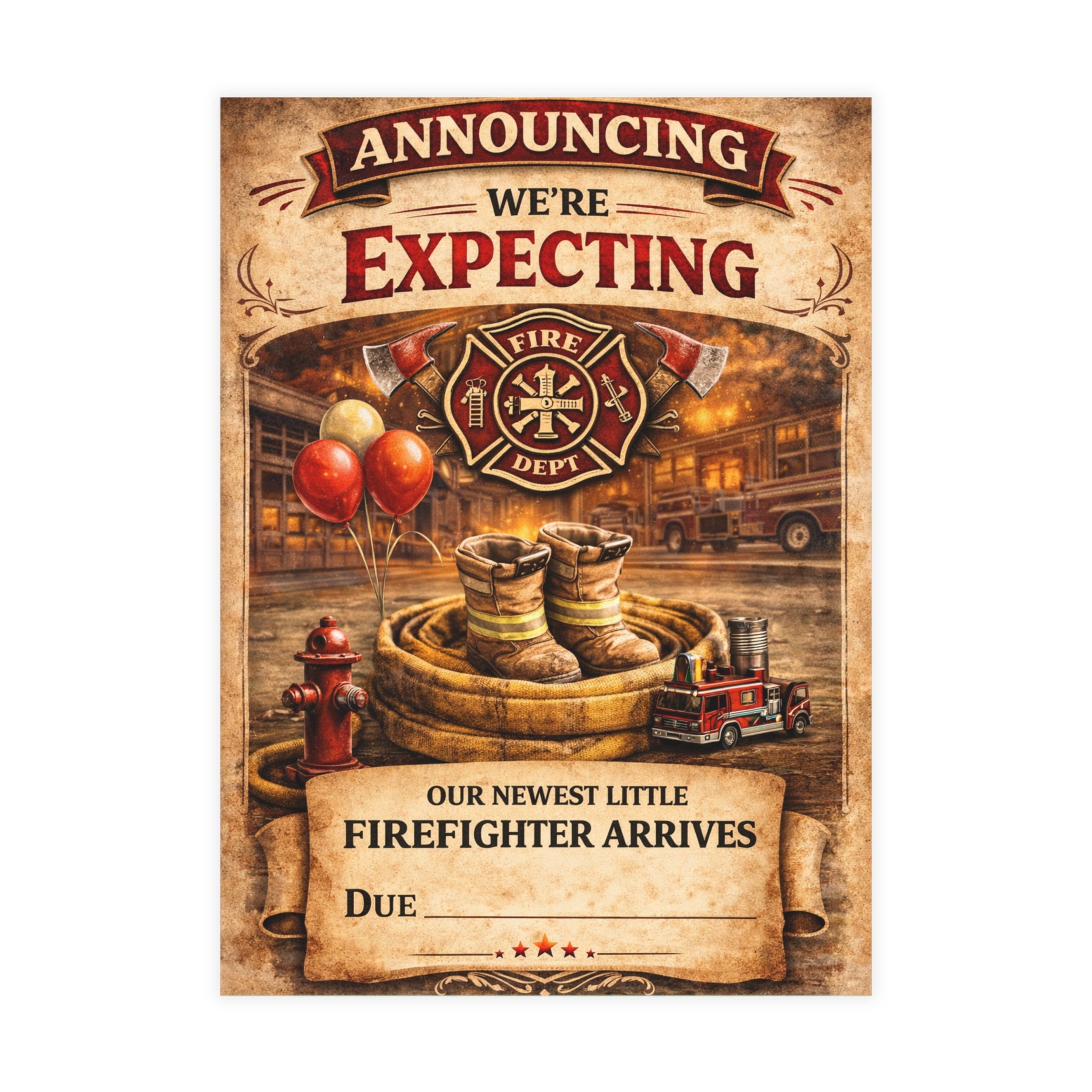 "We're Expecting Our Newest Firefighter" Pregnancy Announcment (envelopes included)