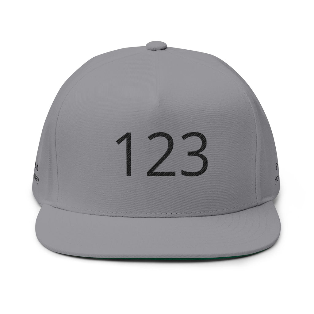 Embroidered '123' Flat Bill Cap — Customizable Snapback Hat