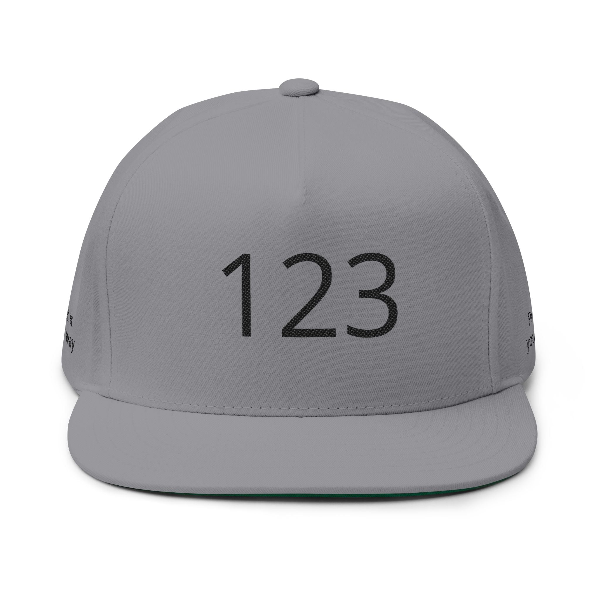 Embroidered '123' Flat Bill Cap — Customizable Snapback Hat