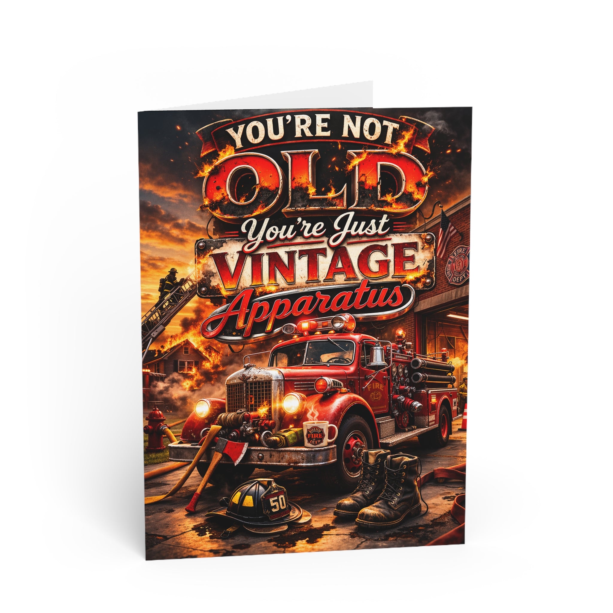 "You're Not Old, You're Just Vintage Apparatus" Birthday Card for Firefighters