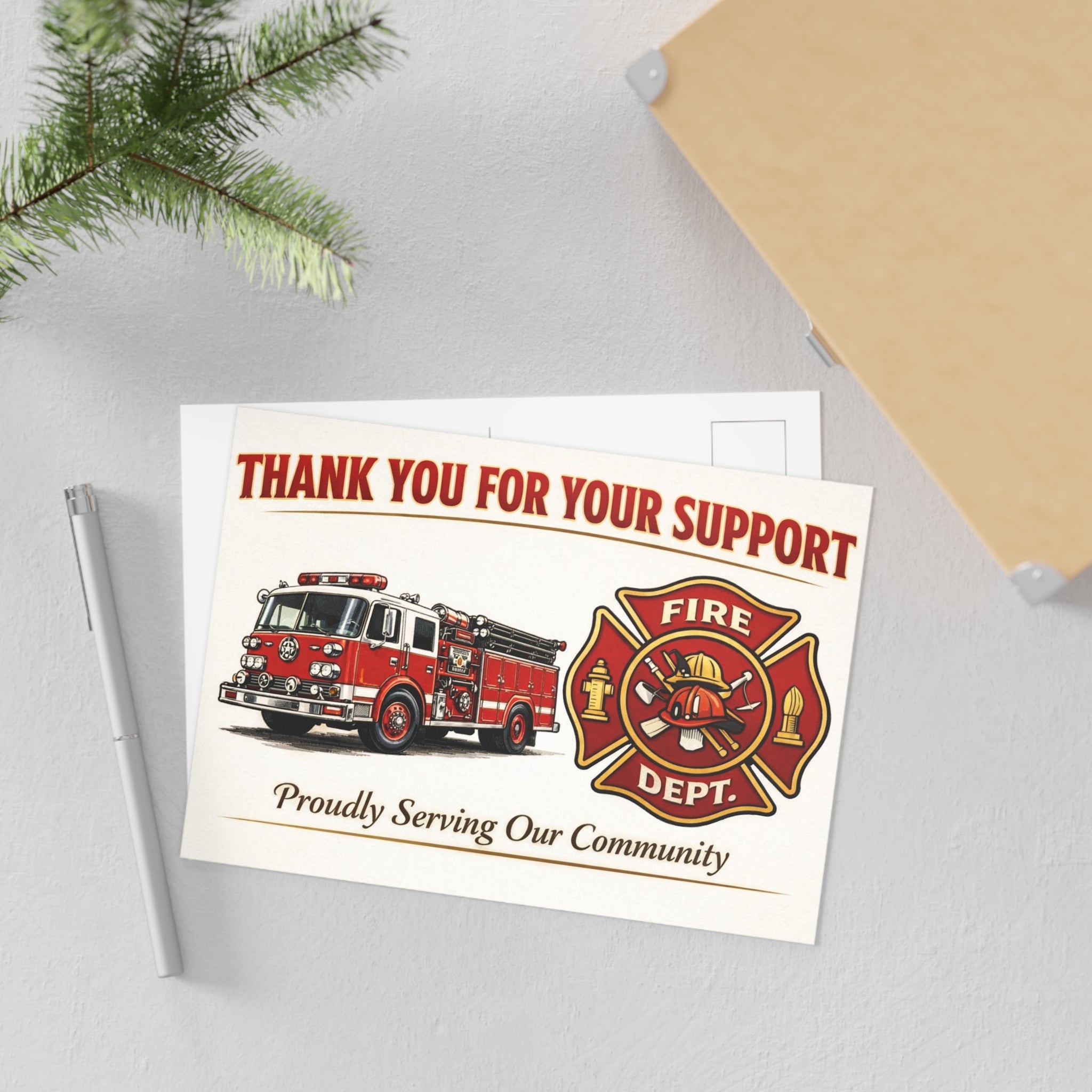 Fire Department Thank You Postcards — 'Thank You For Your Support' Fine Art Card (Proudly Serving Our Community)