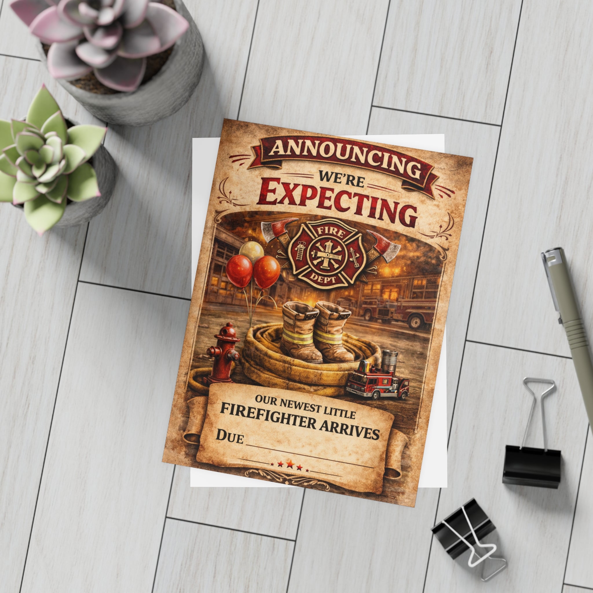 "We're Expecting Our Newest Firefighter" Pregnancy Announcment (envelopes included)