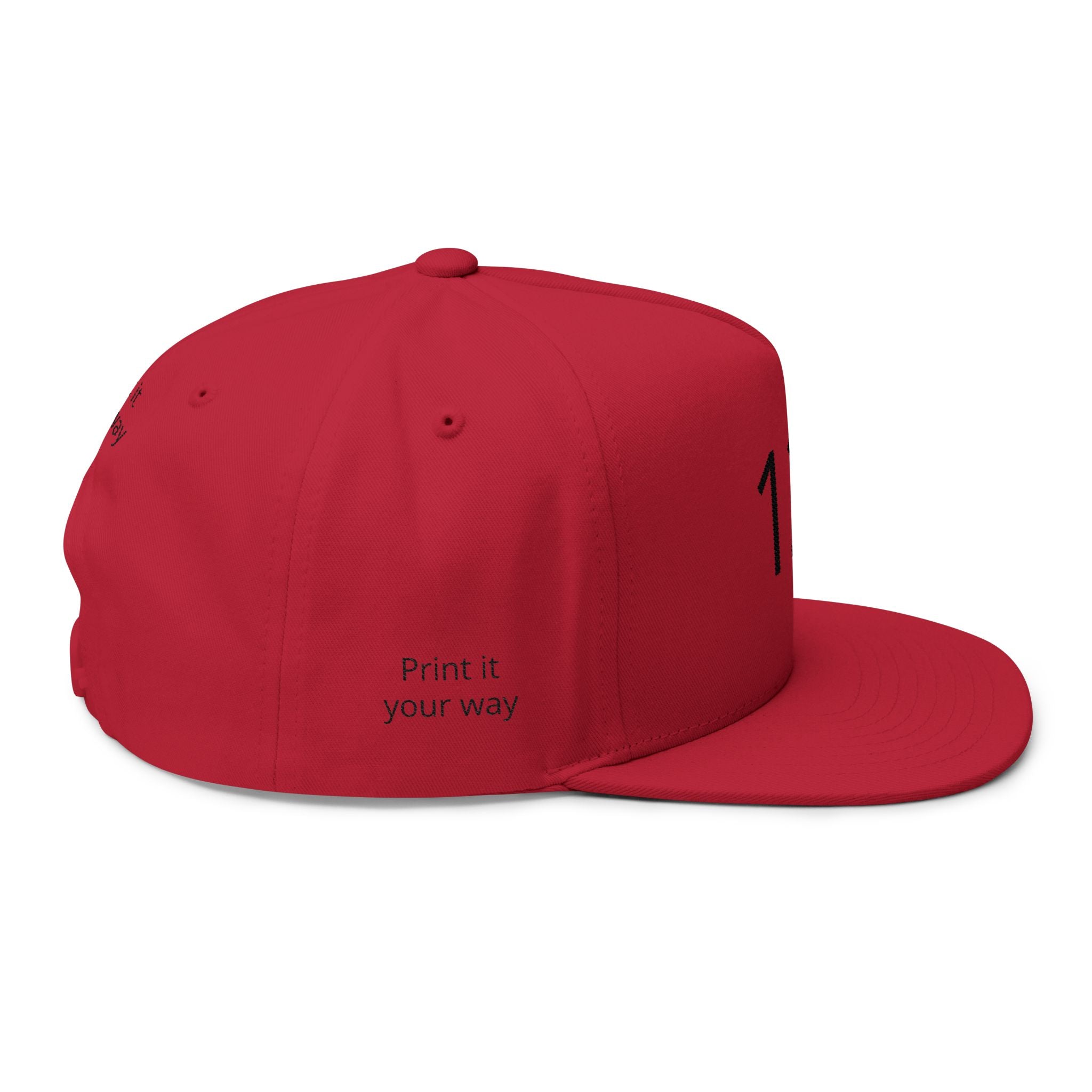 Embroidered '123' Flat Bill Cap — Customizable Snapback Hat